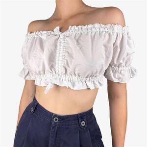 White milkmaid micro cropped top boho runched - XS from Fuchs Trachtenmoden